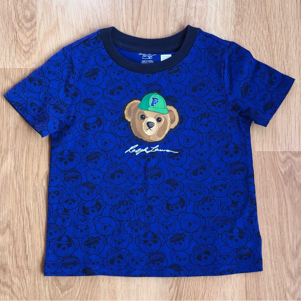 EUC Ralph Lauren Baby Boy T-Shirt-Blue with Bunch of Bears + Baseball Hat Bear